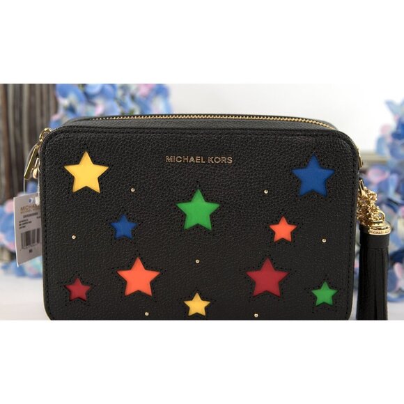Michael Kors Black Leather Rainbow Star Cut Out Ginny Camera Crossbody NWT - Picture 2 of 6